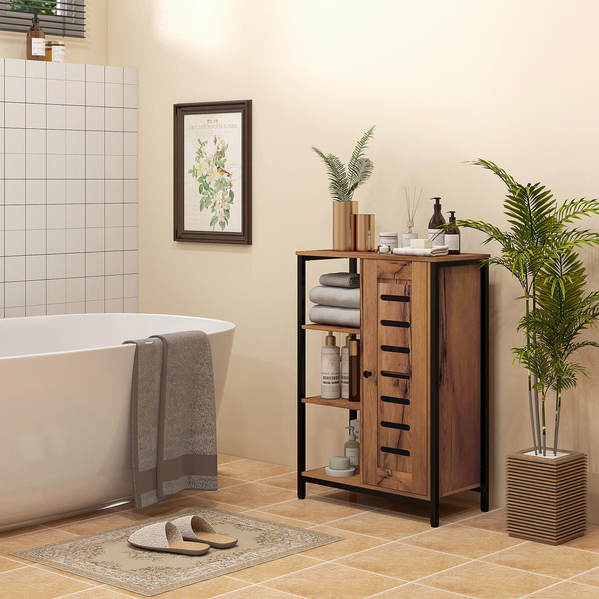 BADREGAL DE-12380 60/30/85 cm Rostbraun / Schwarz - Braun, Holzwerkstoff (30/85/60cm) - ComfortXL