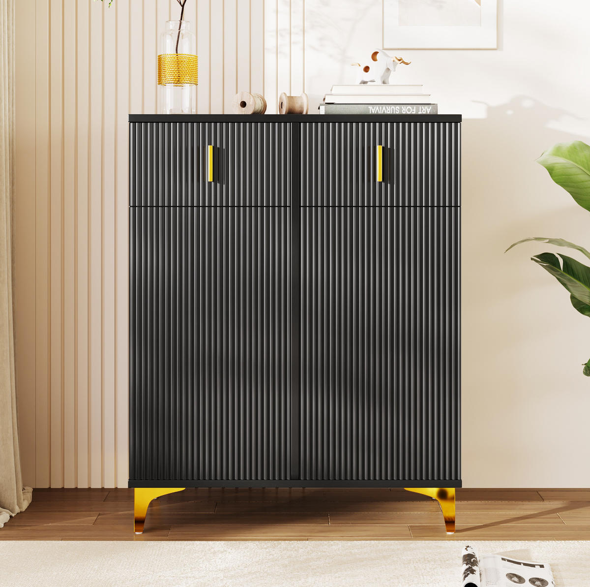 SIDEBOARD 83/101/35 cm Schwarz aus Spanplatte mit 2 Schubladen und 2 Türen - Schwarz, Holzwerkstoff (35/101/83cm) - OKMYHOME