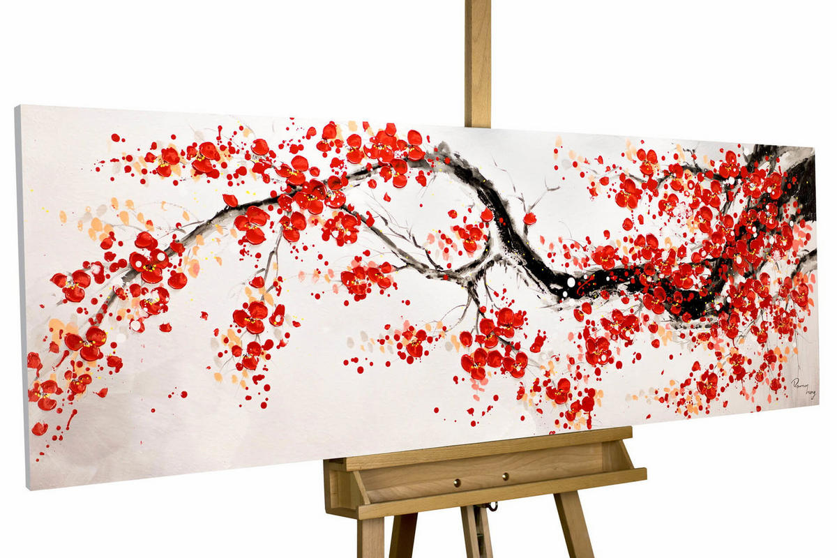 ÖLGEMÄLDE 150/50 cm - Rot/Weiß, Holz/Textil (1.9/50cm) - KUNSTLOFT