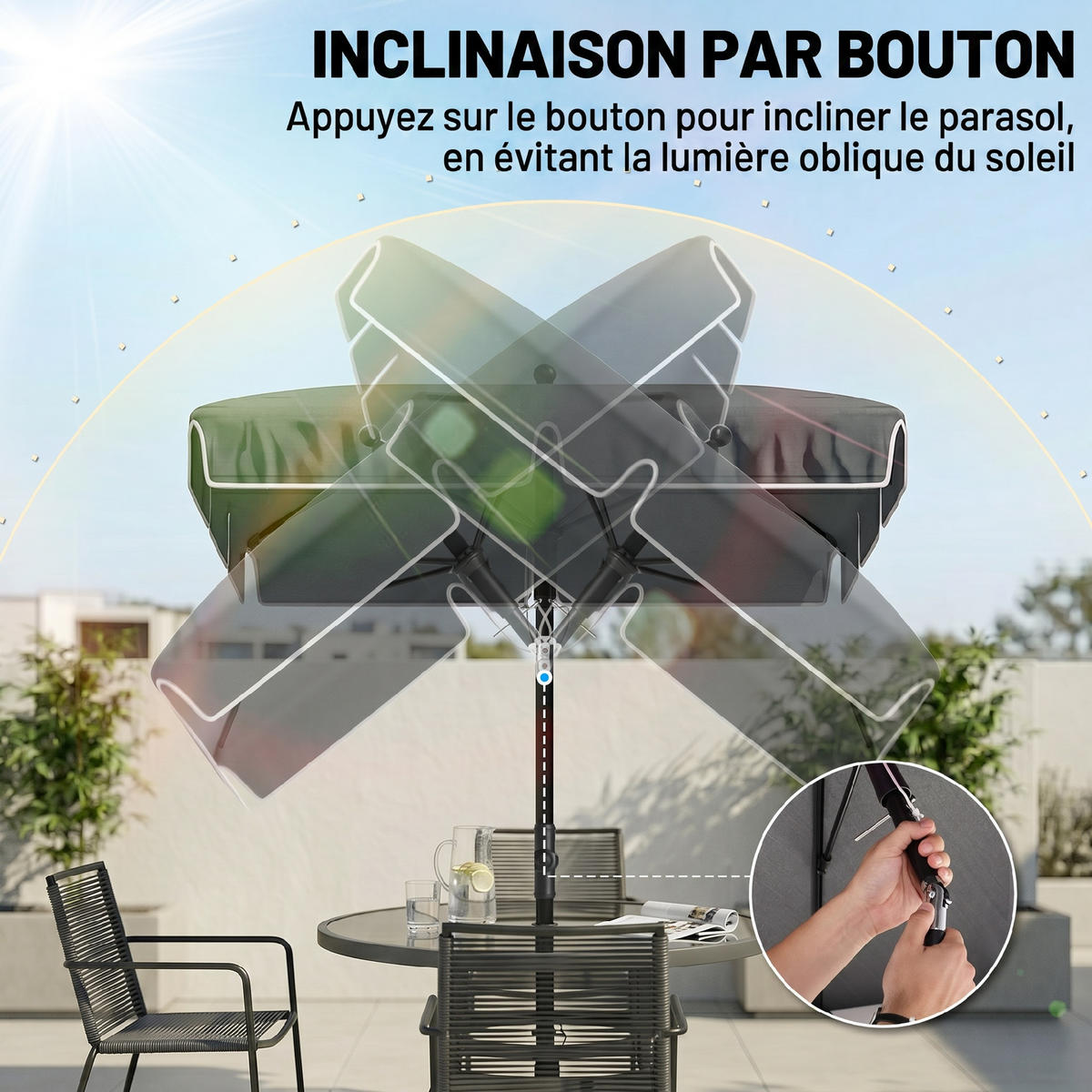 SONNENSCHIRM Grau 198/130 cm Knickbar - Grau, Metall (198/130cm) - PANGIVO