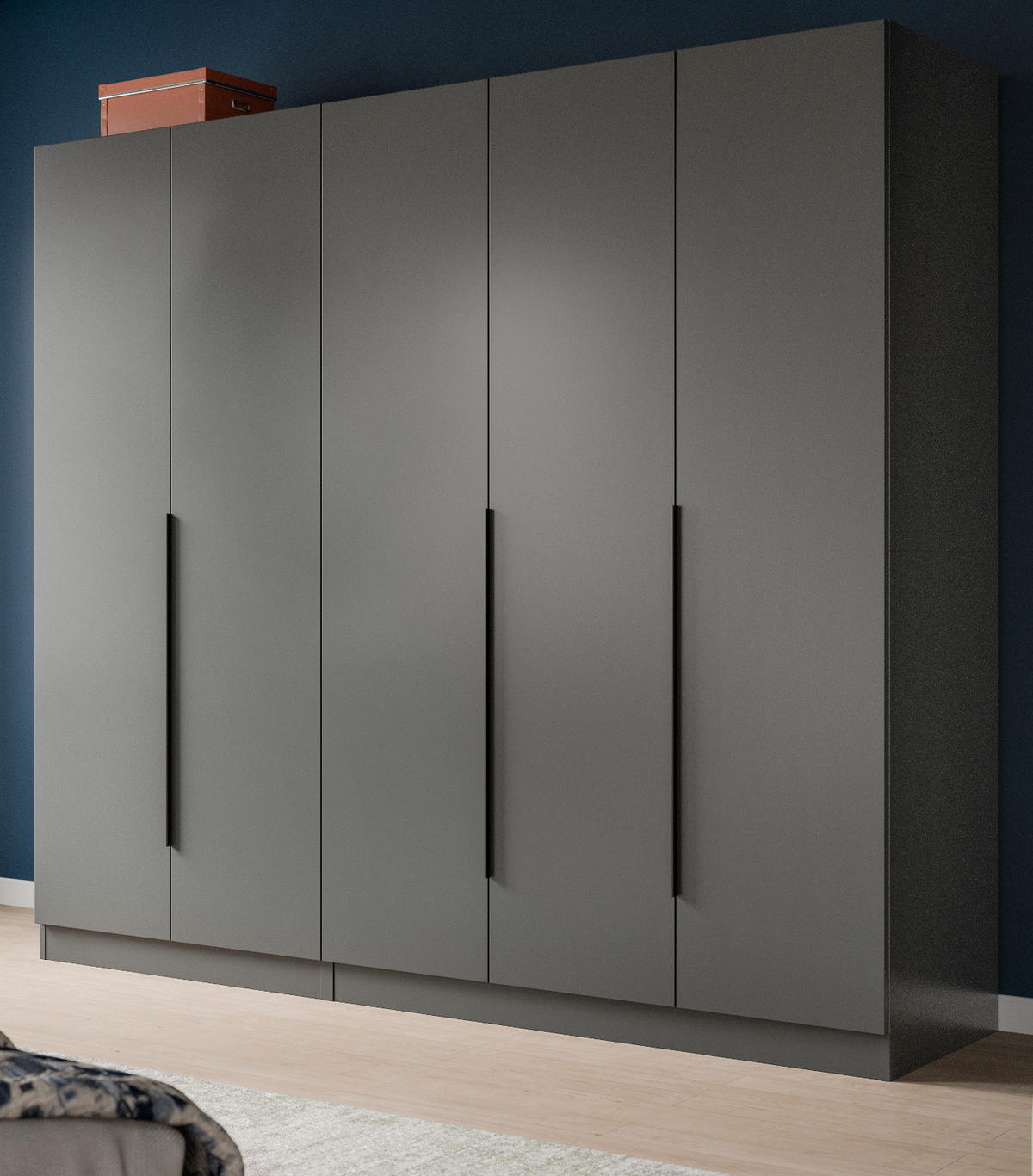 KLEIDERSCHRANK grau 5-türig 2000 x 181 cm, Drehtürenschrank mit Kleiderstange - Schwarz/Grau, Holzwerkstoff/Kunststoff (200/181/52cm) - Inn.Furn