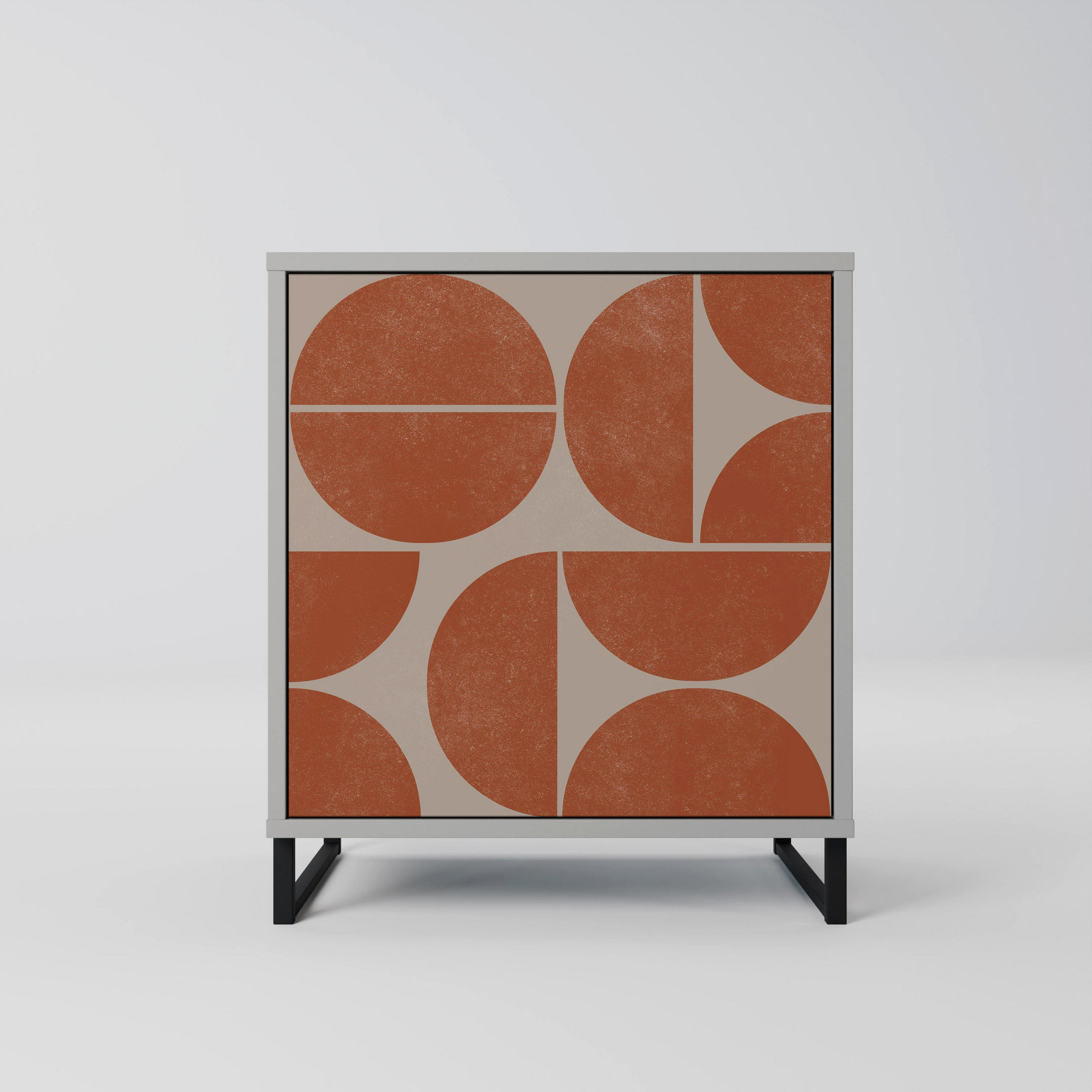 SIDEBOARD REPETITION COMPULSION, Grau, 57,5x42x67,5 cm, Schwarze Metall-Rahmenfüße - Multicolor/Schwarz, Holzwerkstoff/Metall (57.5/67.5/42cm) - SpaceRebels