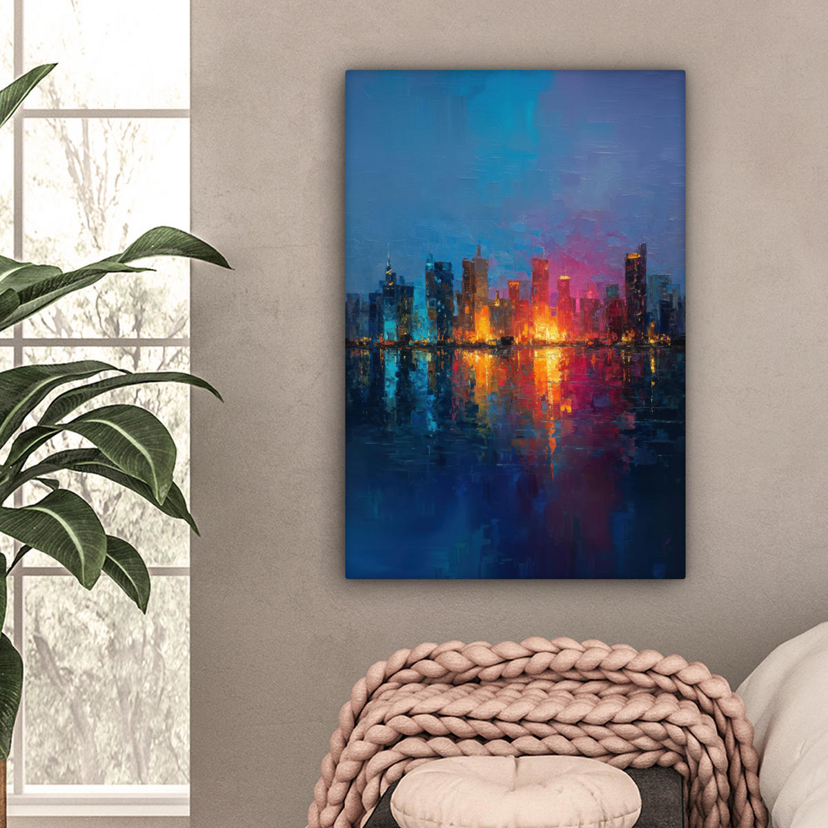 LEINWANDBILD Skyline - Pinselstriche - Dunkelblau - Leuchtend Wanddeko Schlafzimmer 60x90 cm - Blau, Textil (60/90cm) - MuchoWow