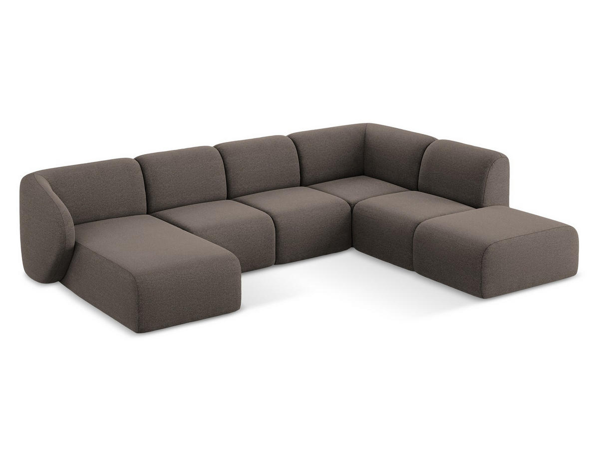 ECKSOFA Rechts Bouclé Stoff Grau - Silberfarben/Schwarz, Holzwerkstoff/Kunststoff (178/166cm) - Makamii