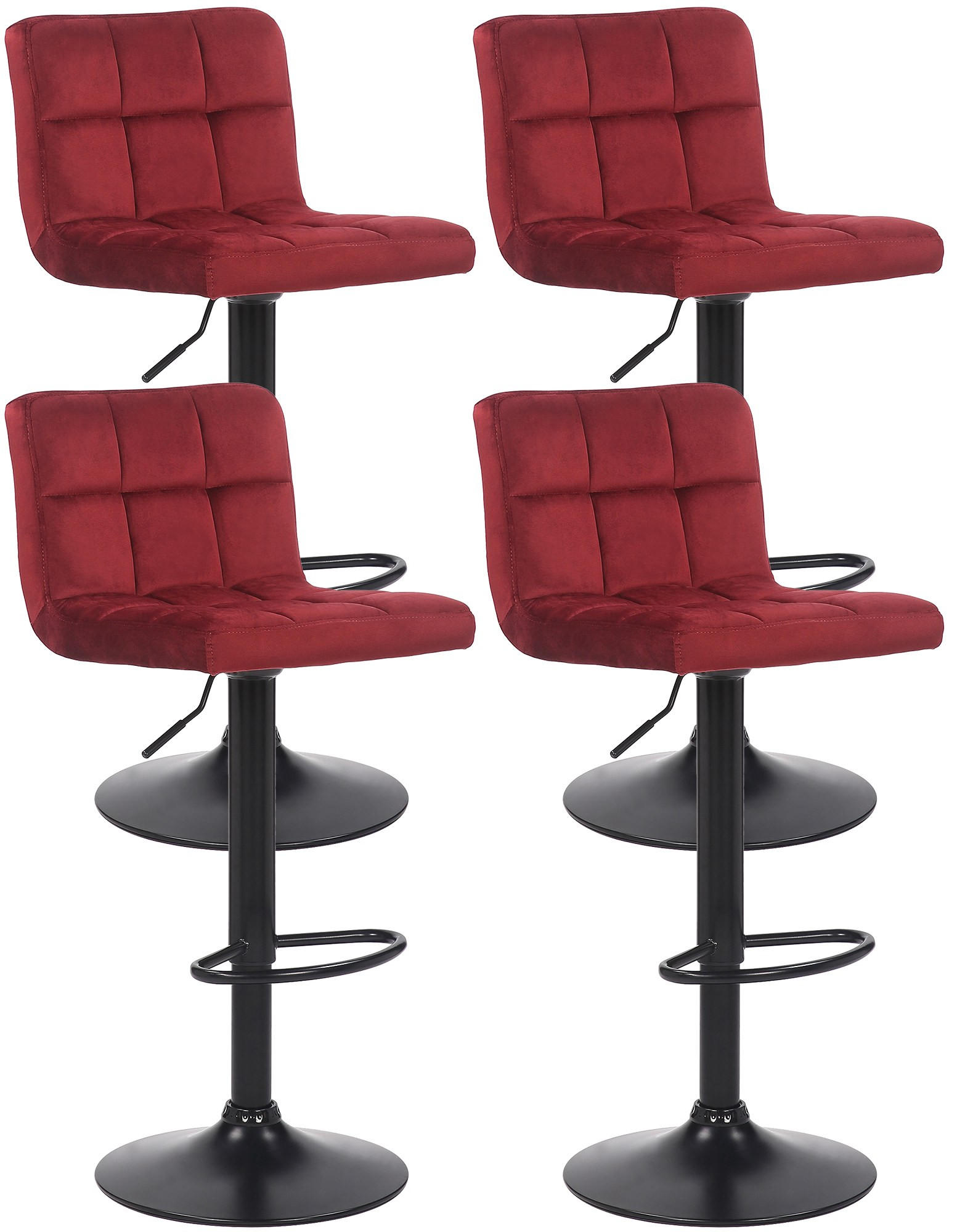 BARHOCKER 4er Set Samt Rot - Rot/Schwarz, Textil/Metall (40/85/40cm) - CLP