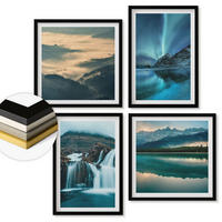 WANDBILDER 4er-Set - 50x50 cm & 40x60 cm Schwarzer Rahmen - Winterlandschaften, Wasserfälle, Nordlichter - Schwarz, Kunststoff (50/50cm) - ArtPrintCave