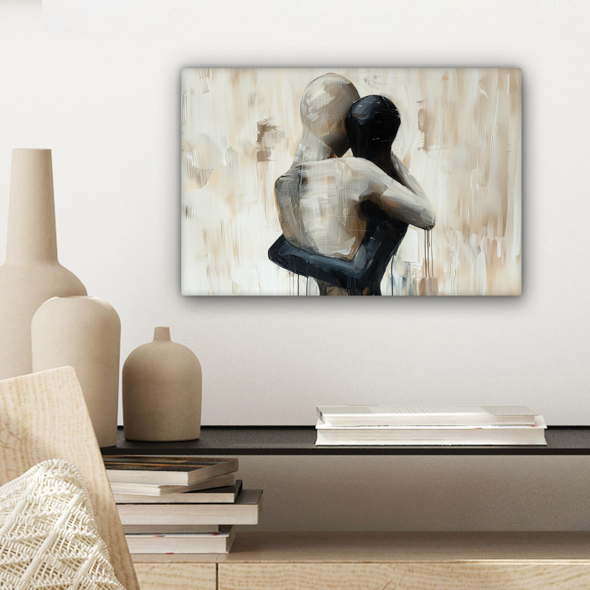 LEINWANDBILD Abstrakt - Liebe - Schwarz und weiß - Modern Deko Schlafzimmer 30x20 cm - Schwarz, Textil (30/20cm) - MuchoWow