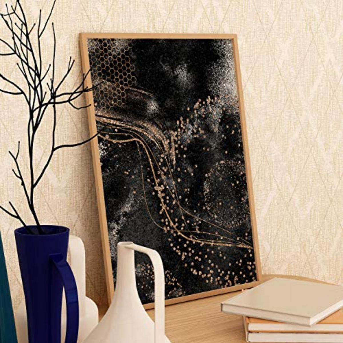 POSTER Set mit 4 Abstrakte Formen und Figuren Braun A4 Schwarzer Rahmen - Schwarz, Papier (29.7/3cm) - Nacnic