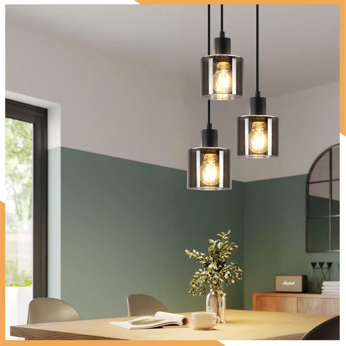 HÄNGELEUCHTE Klassik 3-flammig 26/26/195 cm - Grau, Glas (26/26/195cm) - Nettlife