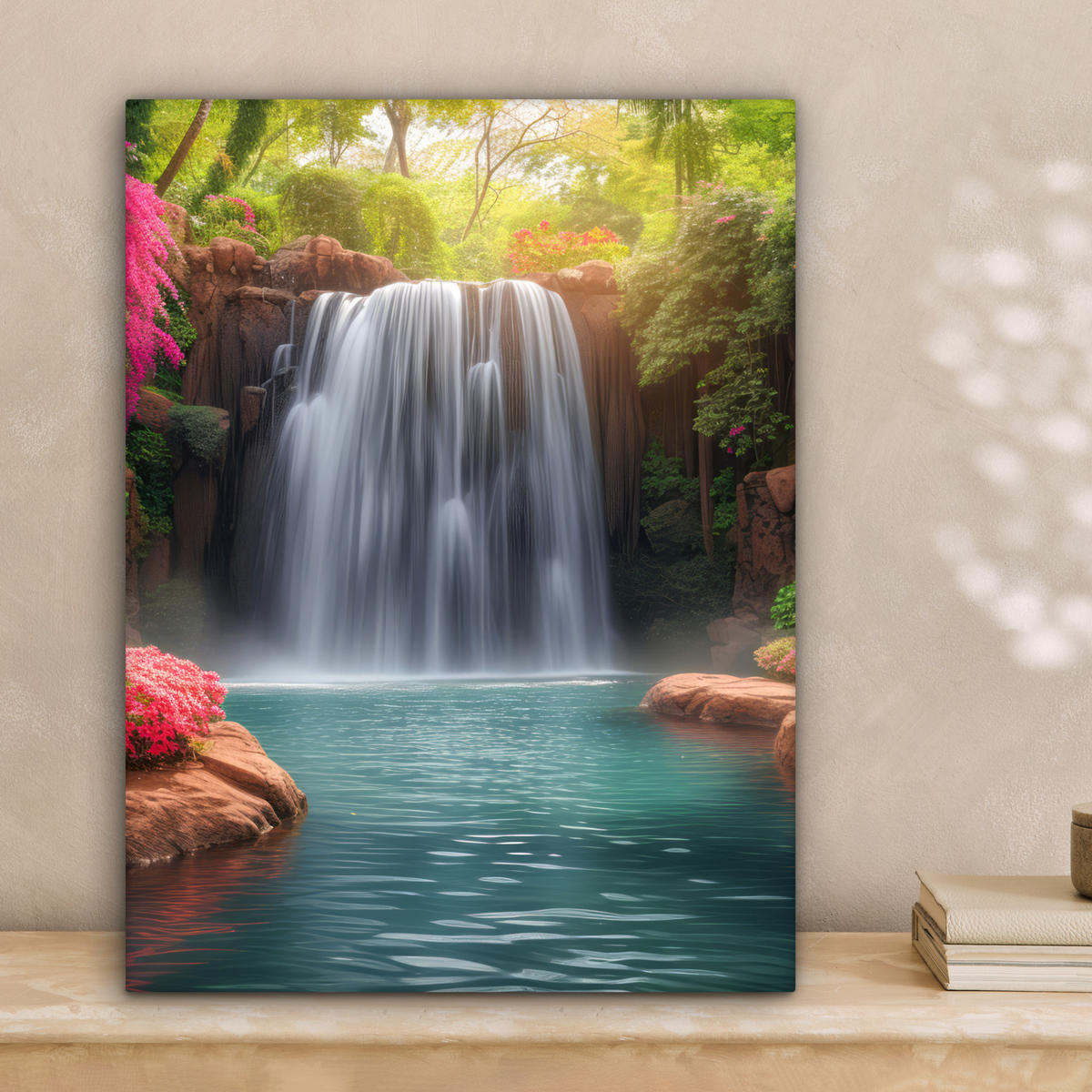 LEINWANDBILD Wasserfall - Natur - Pflanzen - Dschungel - Wasser Room Decor 30x40 cm - Grün, Textil (30/40cm) - MuchoWow