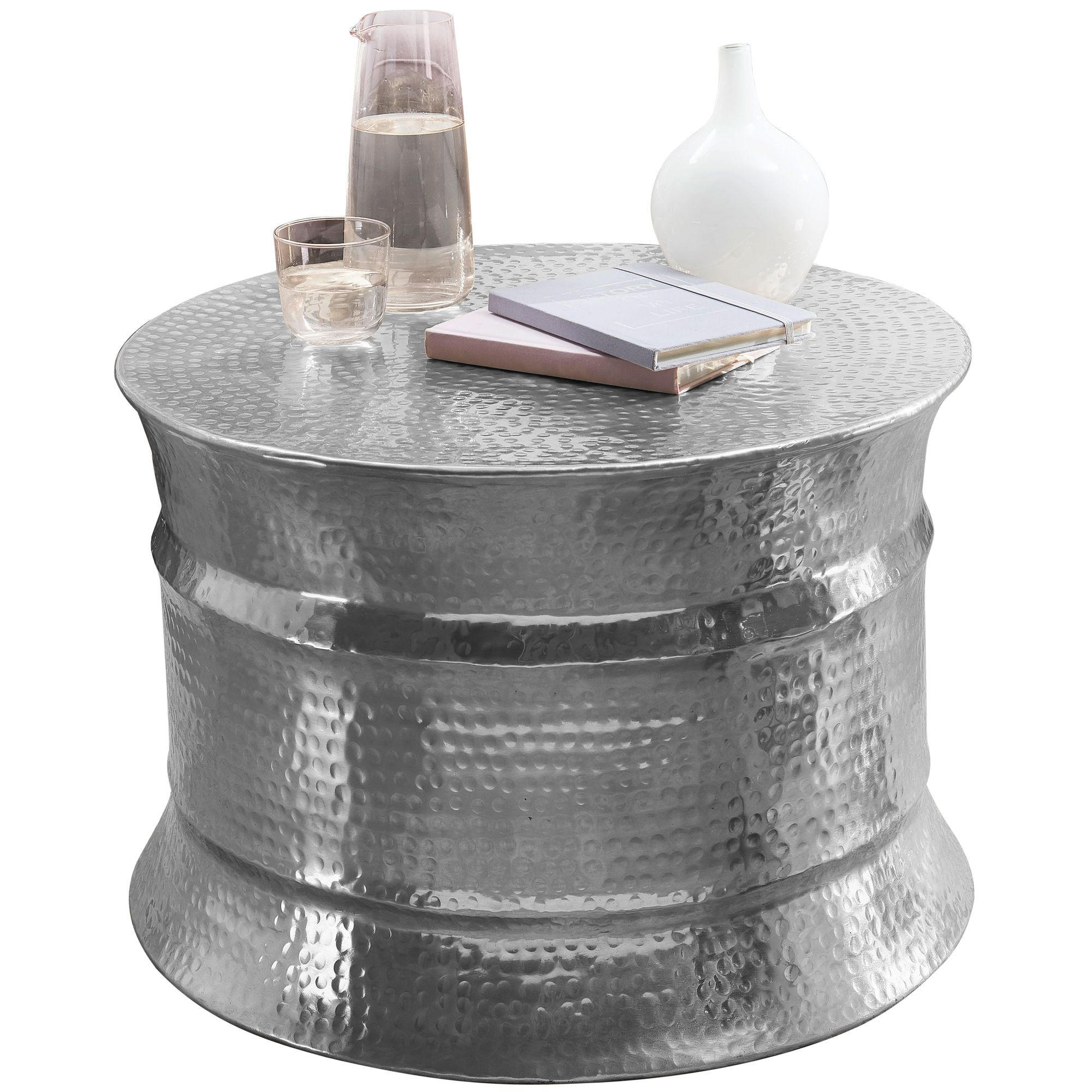 COUCHTISCH orientalisch rund Aluminium Hammerschlag-Look handgefertigt, Silber 62 x 62 x 41 cm - Silberfarben, Metall (62/62/41cm) - KADIMA DESIGN