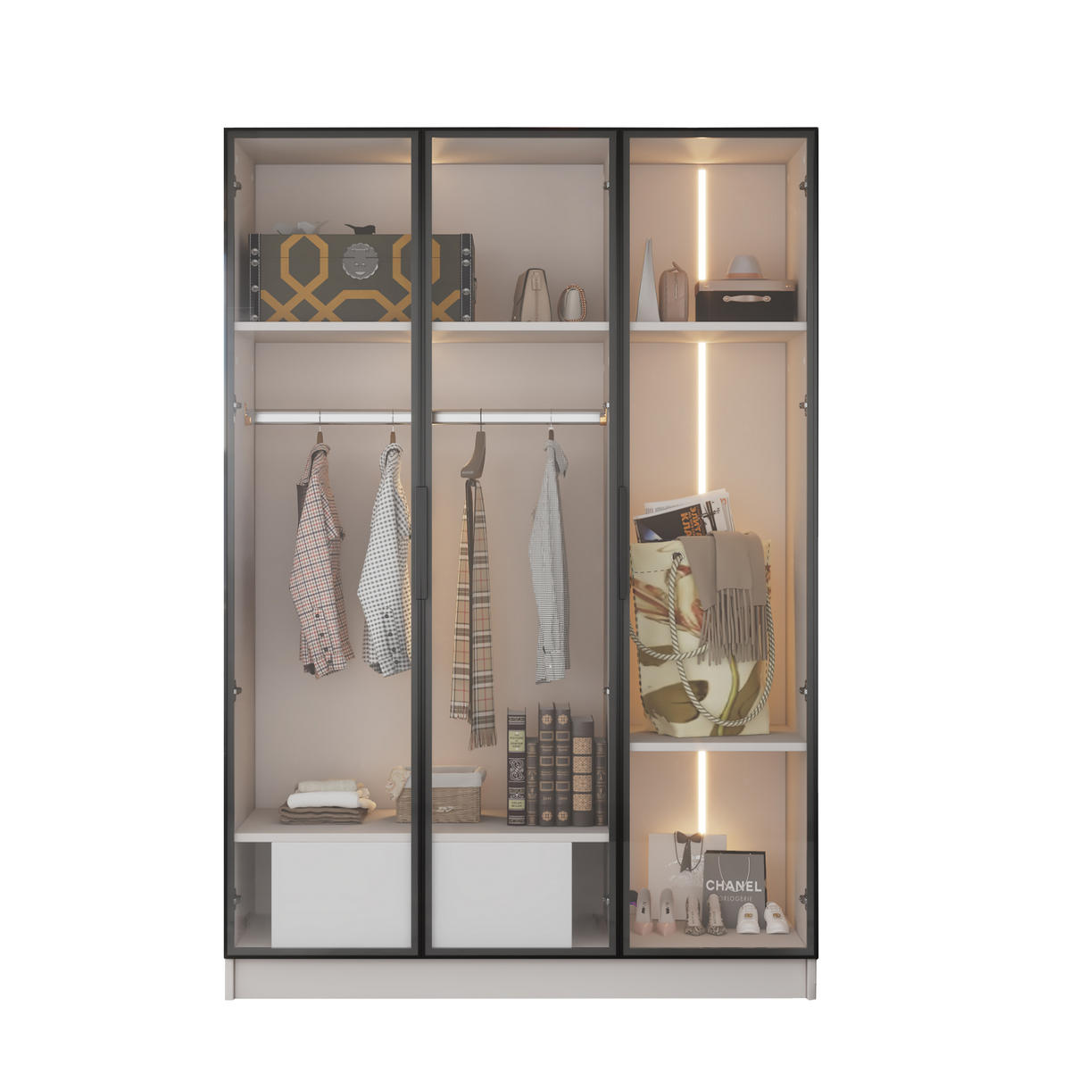 KLEIDERSCHRANK 110/160/50 cm Weiß aus Spanplatte mit LED-Beleuchtung - Weiß, Holzwerkstoff (50/160/110cm) - OKMYHOME