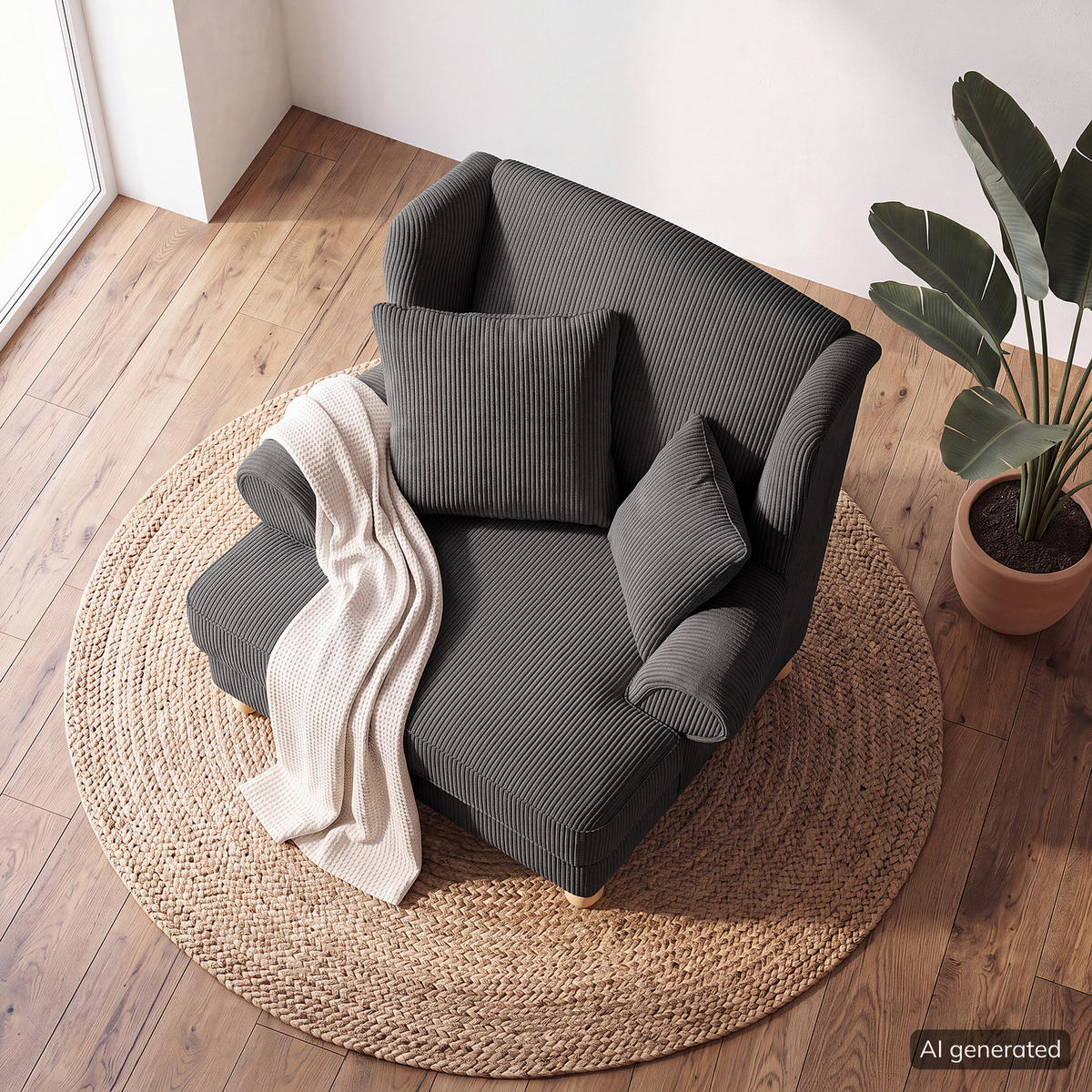 XXL SESSEL - Cord - Grau, Holz/Textil (135/100/128cm) - home24