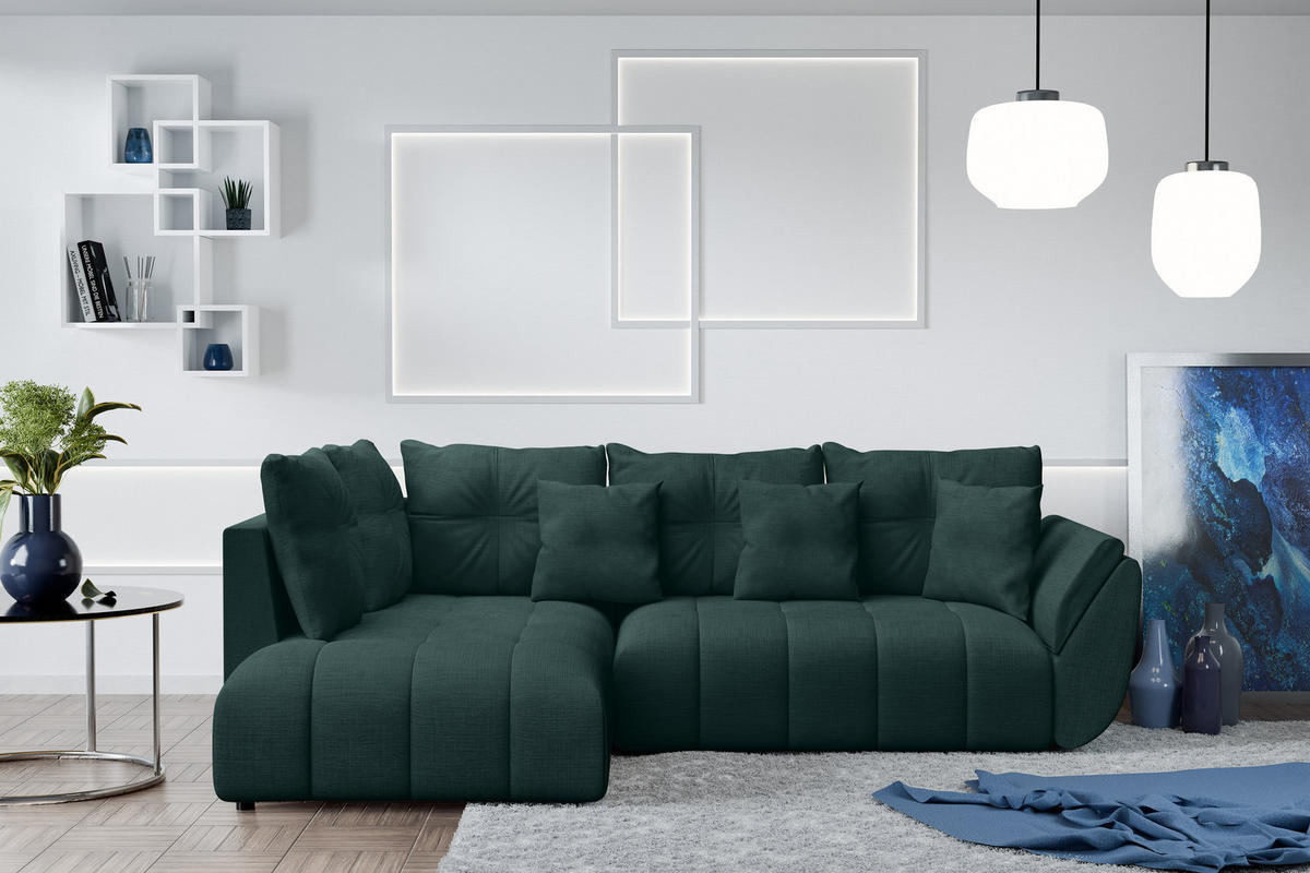 ECKSOFA L Form Corleone Grün 266/182/91 cm mit Schlaffunktion - Schwarz/Grün, Kunststoff/Textil (266/182cm) - AX Living