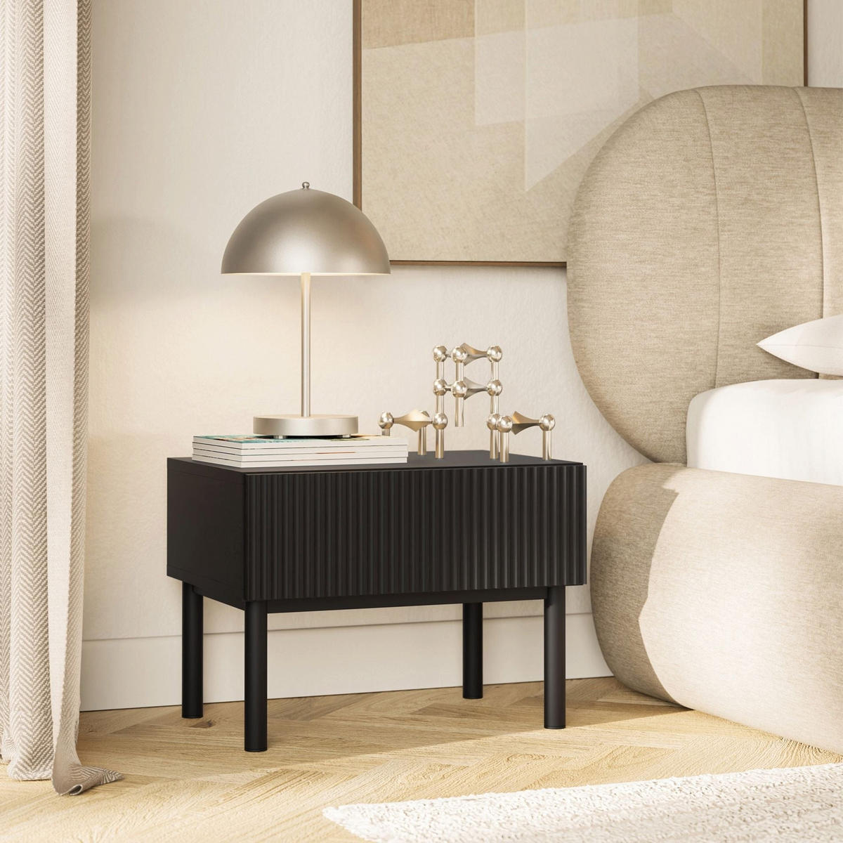 NACHTTISCH Veldio New Schwarz 50 cm - Schwarz, Holzwerkstoff/Metall (50/44/35.6cm) - Selsey