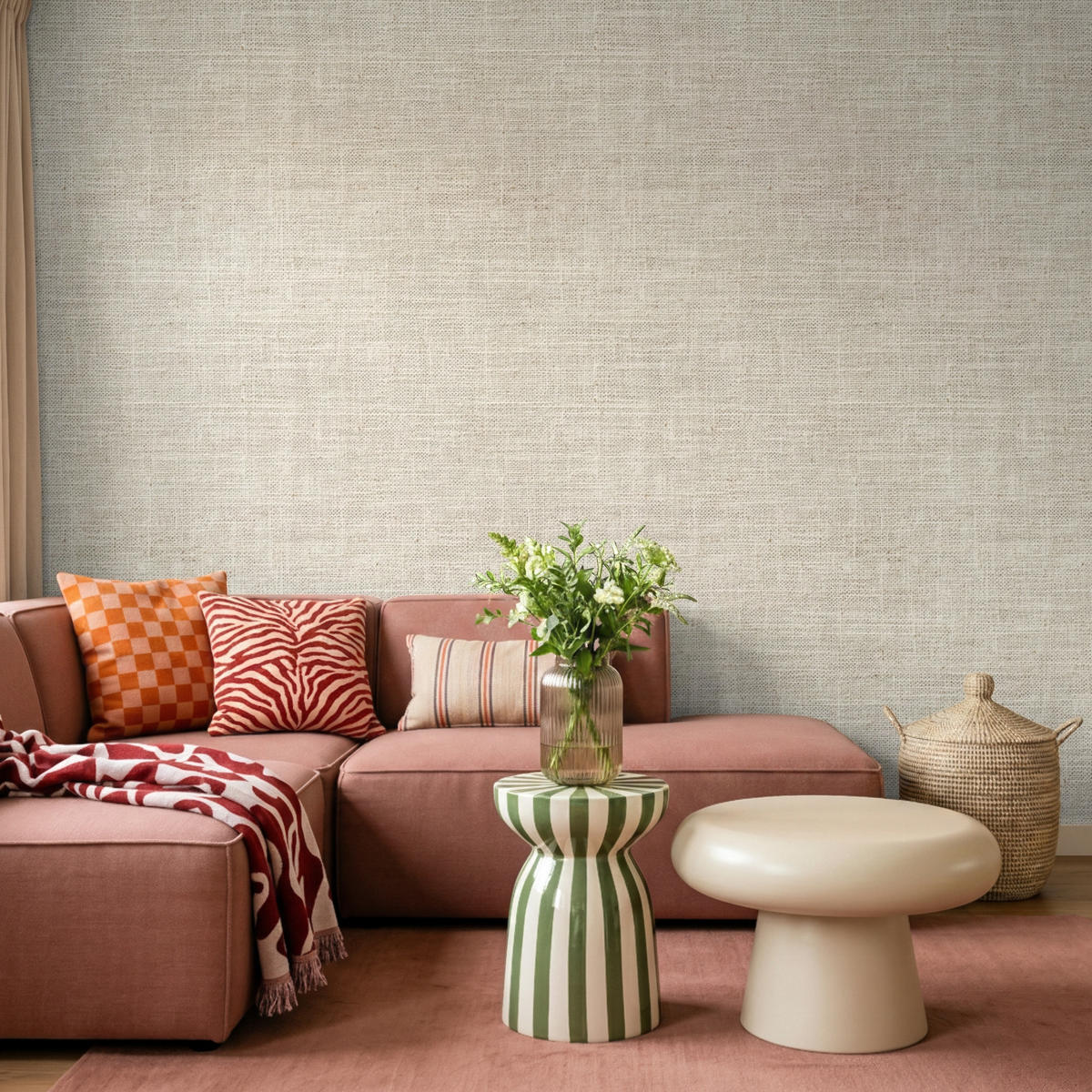 TAPETE - Leinen - Textur - Beige - 350x260 cm - Creme, Papier (350/260cm) - OnlyWow