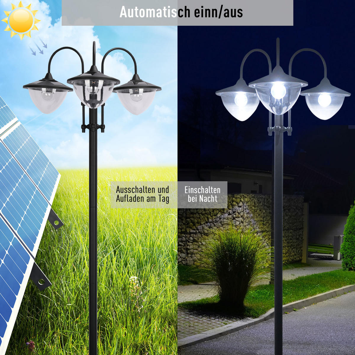 GARTENLATERNE, Schwarz, PP, ABS, Edelstahl, Aluminiumlegierung - Schwarz, Metall (60/55/189cm) - Outsunny