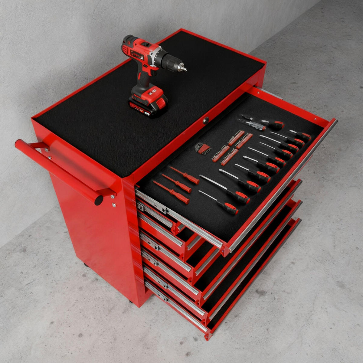 WERKZEUGWAGEN ,Rollen Ø 100 mm,rot - Rot, Metall (33/79/69cm) - tectake