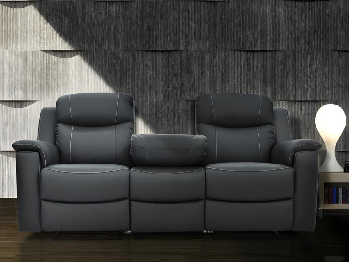 RELAXSOFA Leder 3-Sitzer - Anthrazit - EVASION - Anthrazit, Leder (96/100/205cm) - Vente-Unique