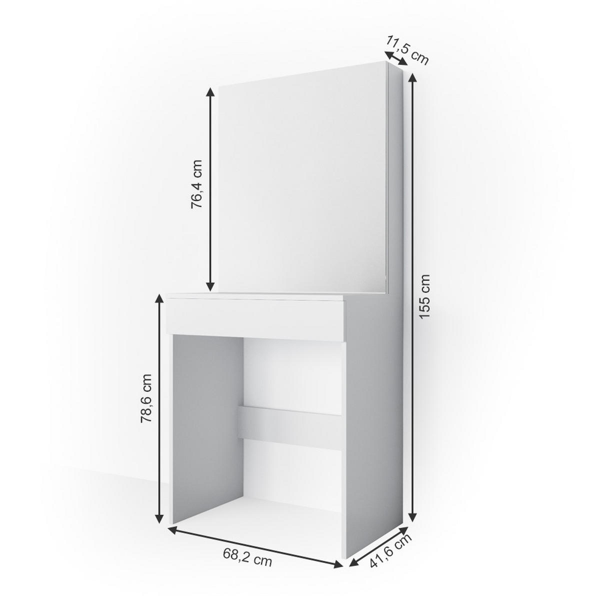 SCHMINKTISCH Melle Weiß 68 cm - Weiß, Holzwerkstoff (68/155/42cm) - Vicco