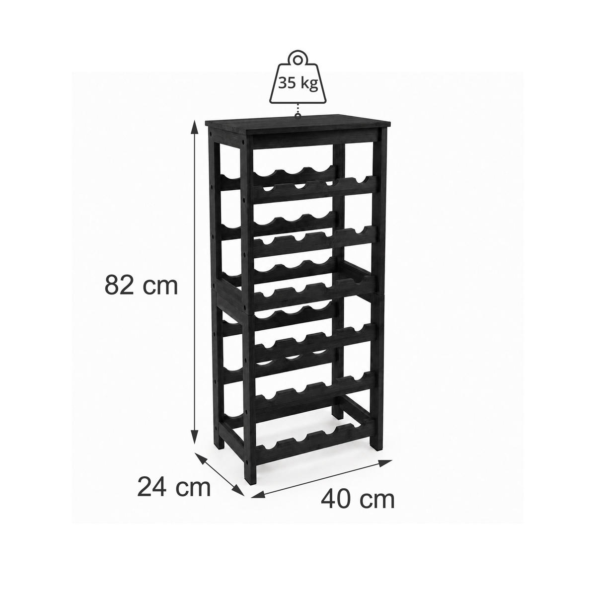 SUPORT Negru lemn de nuc pentru 24 sticle - negru, lemn (40/82/24cm) - Relaxdays