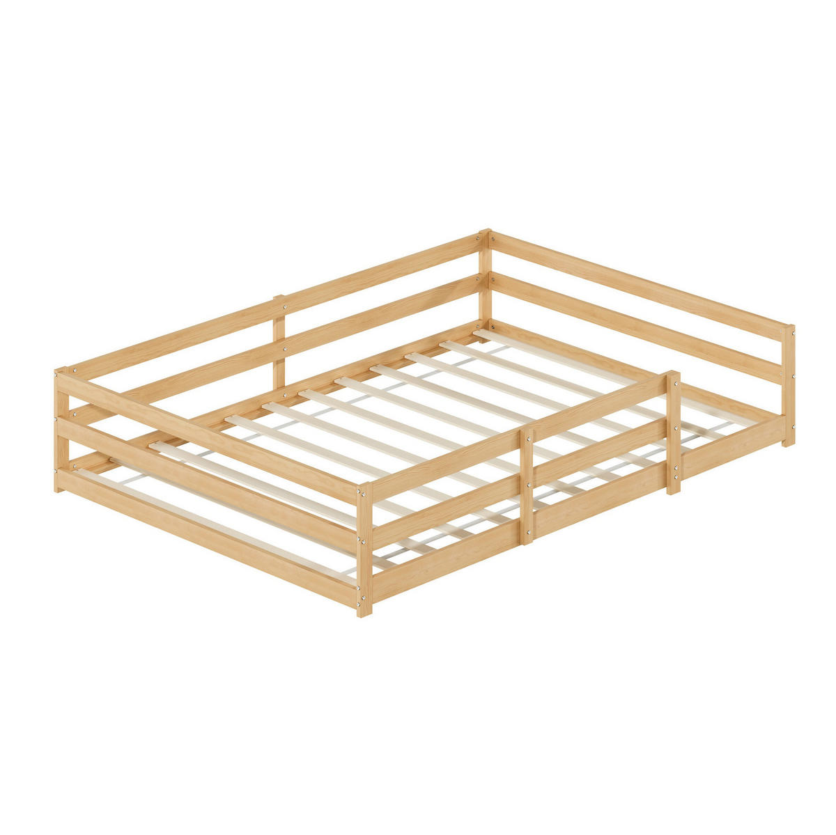 KINDERBETT 140/200 cm mit 4-Seiten-Umrandung und Lattenrost, niedriger Einstieg ohne Matratze - Naturfarben, Holz (140/200cm) - MIVRAY