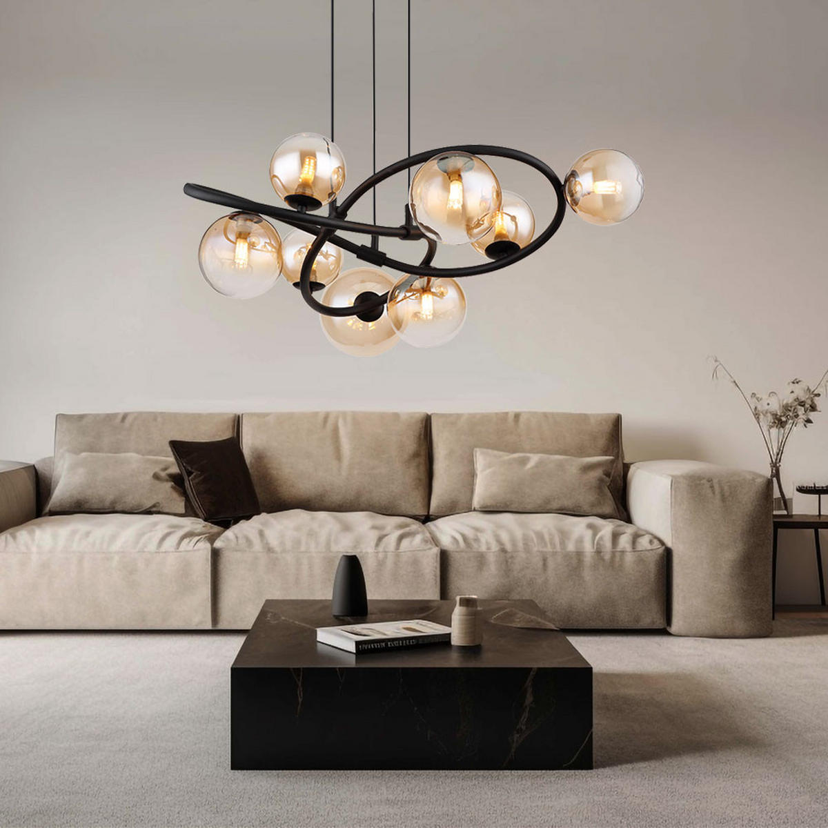 LED HÄNGELEUCHTE Tuberius Schwarz Orange - Orange, Glas (65/65/120cm) - Globo Lighting