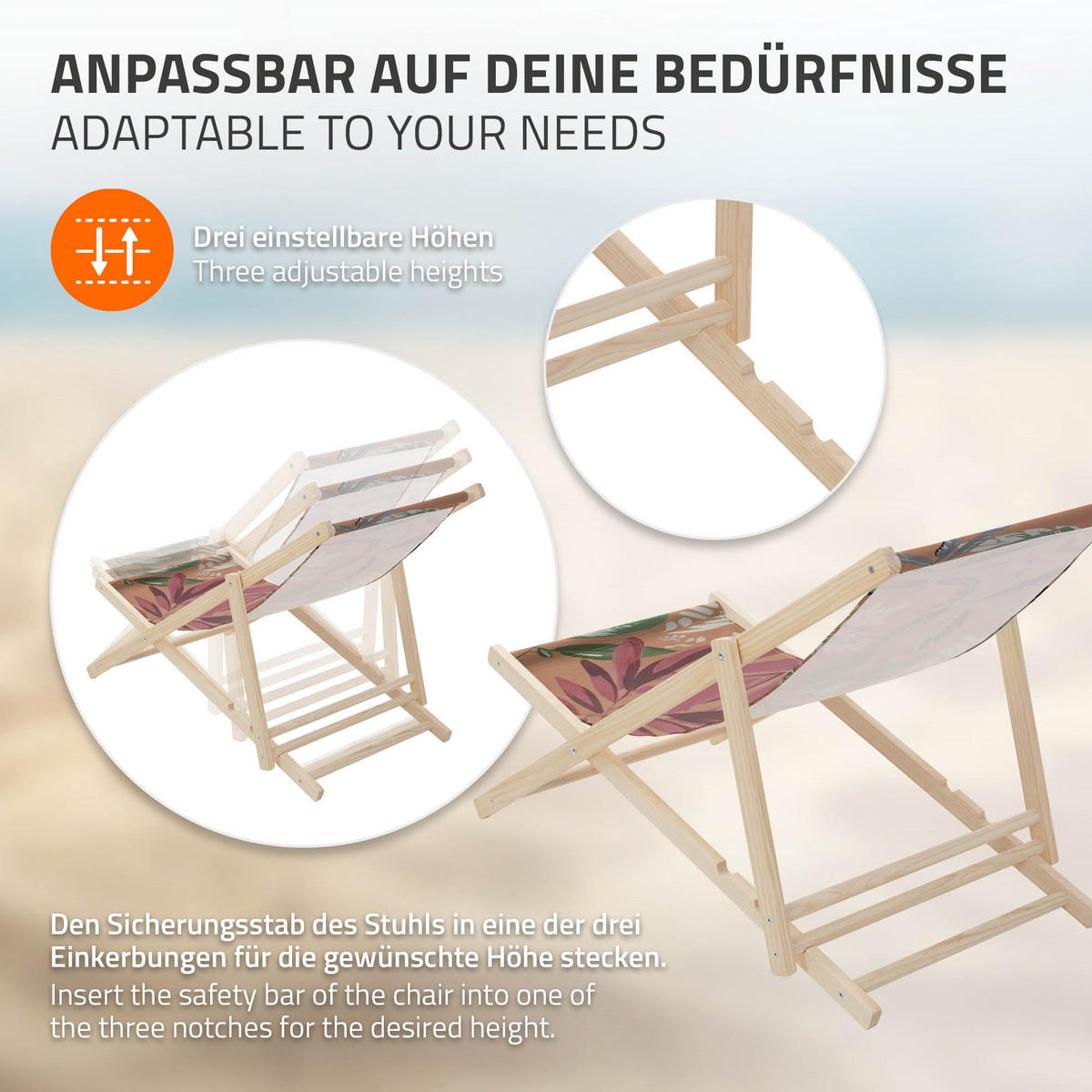 LIEGESTUHL 2er Set Floral Braun-Rot-Grün - Braun, Holz (57.5/83/100cm) - ECD-Germany