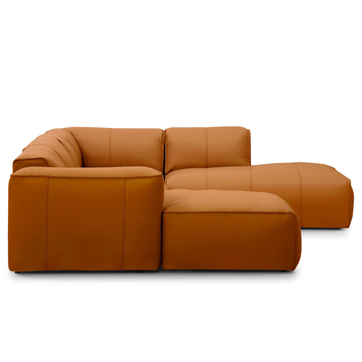 WOHNLANDSCHAFT mit Longchair - Cognac/Schwarz, Leder/Kunststoff (325/71/235cm) - home24