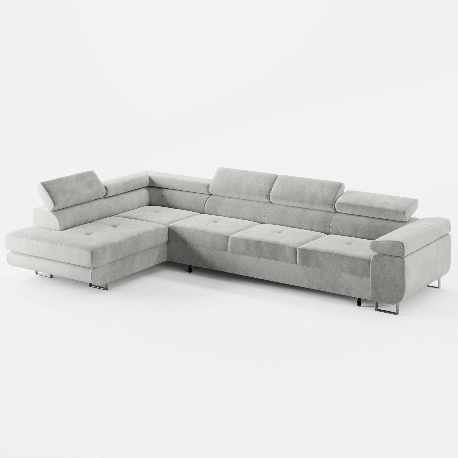 ECKSOFA VEMO NOVA Links Hellgrau Velours-Stoff mit Schlaffunktion und Bettkasten - Hellgrau, Textil (341/202cm) - Barchello