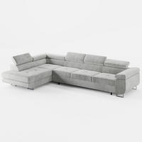 ECKSOFA VEMO NOVA Links Hellgrau Velours-Stoff mit Schlaffunktion und Bettkasten - Hellgrau, Textil (341/202cm) - Barchello