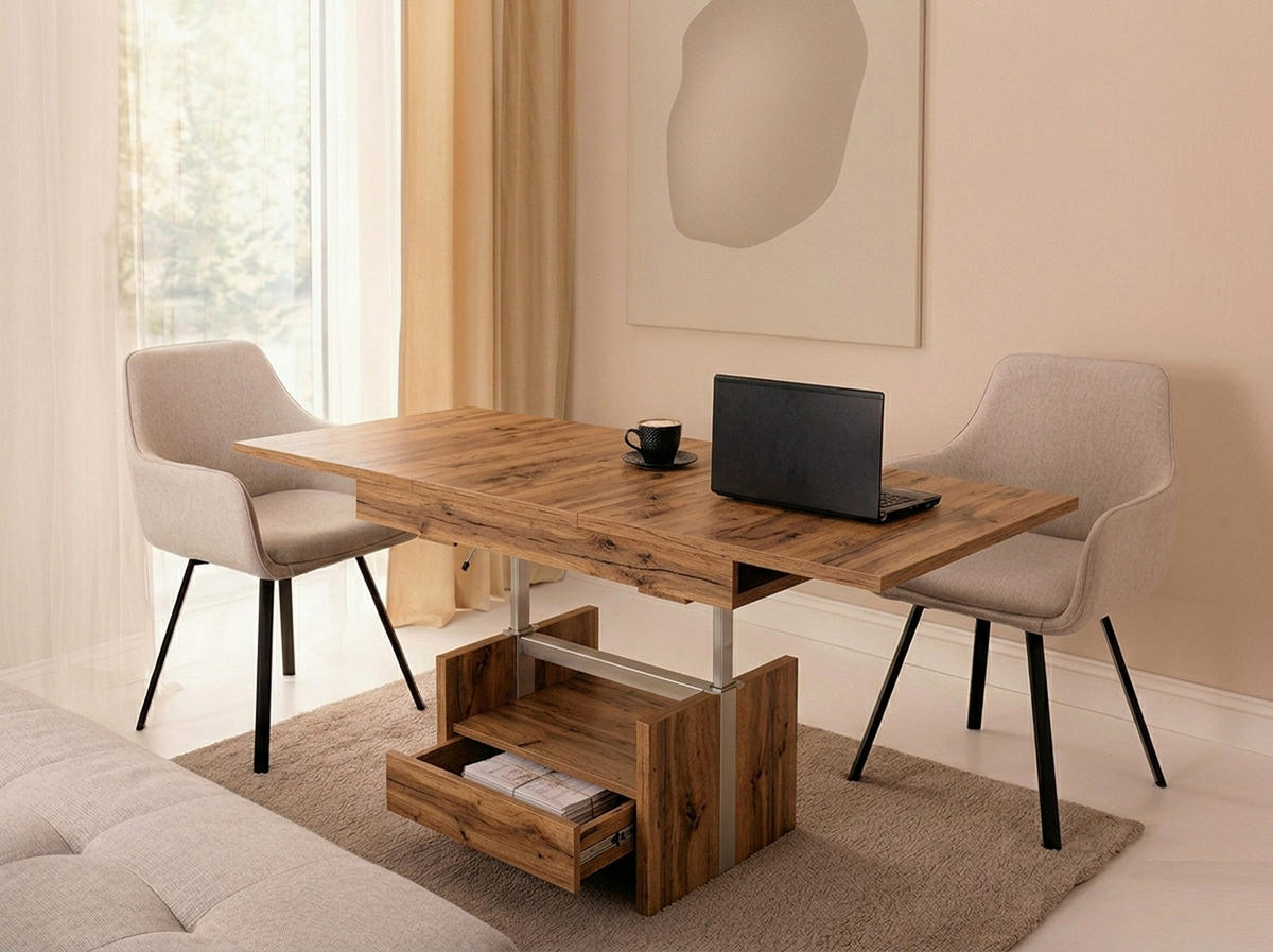 COUCHTISCH rechteckig ausziehbar höhenverstellbar Schubalde 110/64/56 cm - Eichefarben, Holzwerkstoff (65/110/56cm) - designimpex