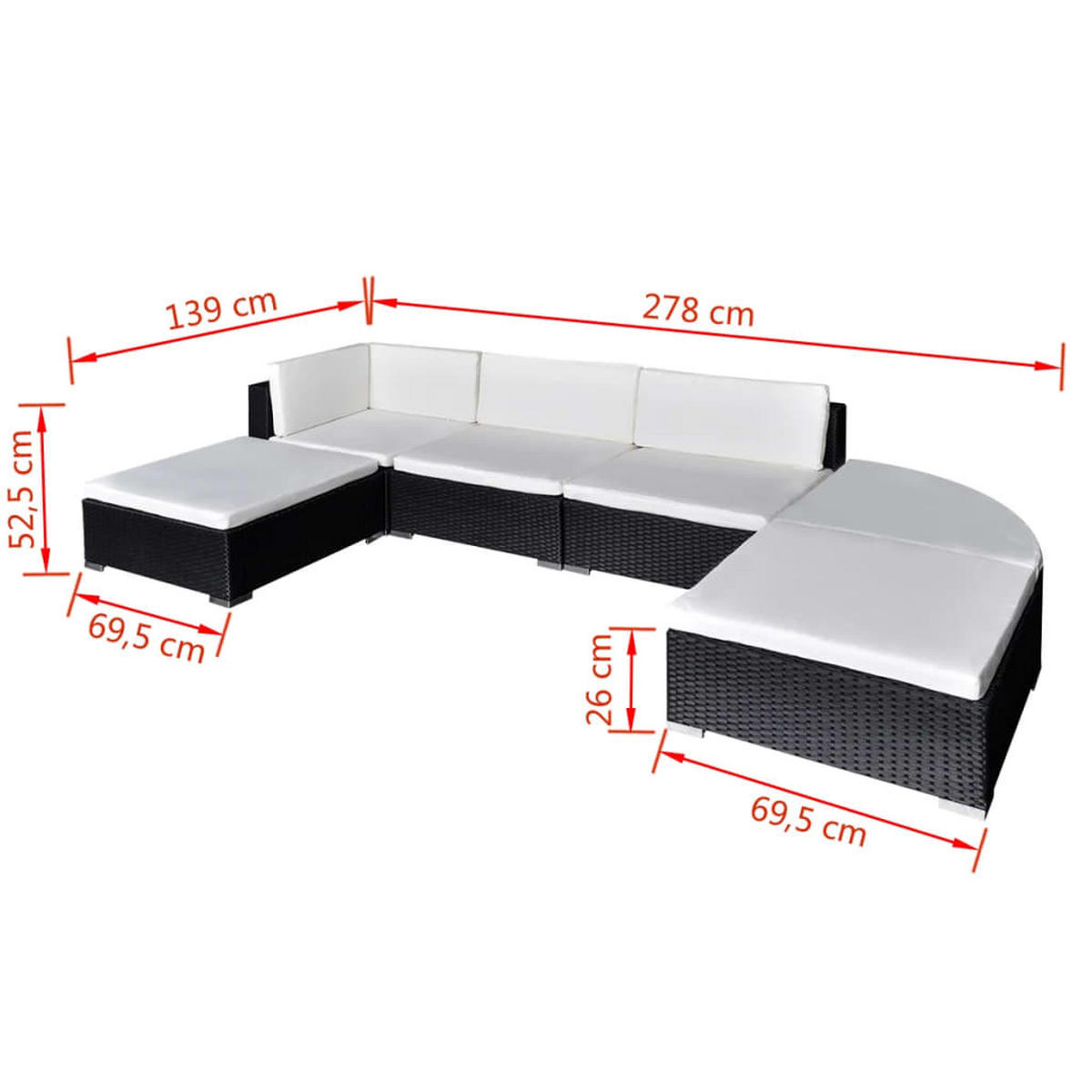 GARTEN-LOUNGE-SET Mit Auflagen 6-teilig Poly Rattan Schwarz - Schwarz, Kunststoff - vidaXL