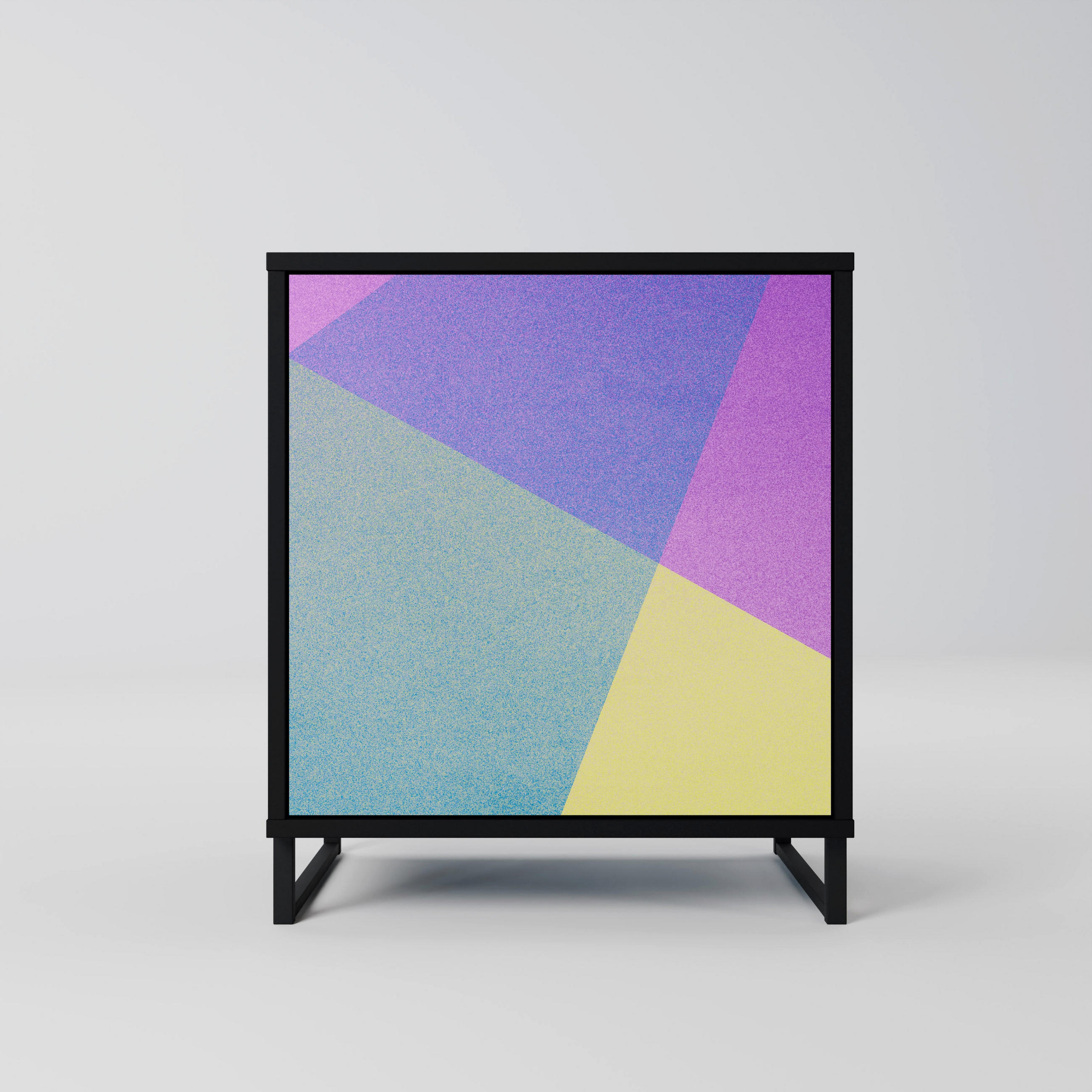 SIDEBOARD BRIGHT GEOMETRY, Schwarz, 57,5x42x67,5 cm, Schwarze Metall-Rahmenfüße - Multicolor/Schwarz, Holzwerkstoff/Metall (57.5/67.5/42cm) - SpaceRebels