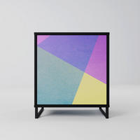 SIDEBOARD BRIGHT GEOMETRY, Schwarz, 57,5x42x67,5 cm, Schwarze Metall-Rahmenfüße - Multicolor/Schwarz, Holzwerkstoff/Metall (57.5/67.5/42cm) - SpaceRebels