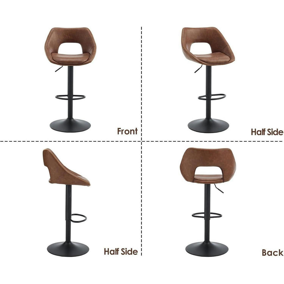 BARHOCKER 4er Set Braun Höhenverstellbar 360° Drehbar - Braun, Kunststoff (49/85/51cm)
