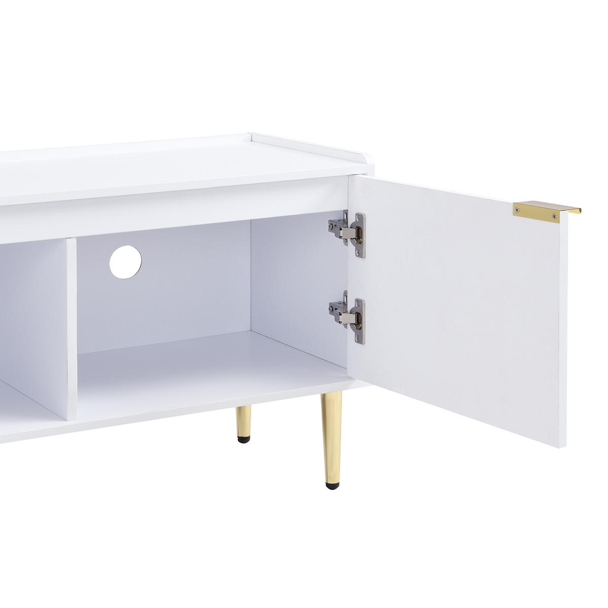 TV-SCHRANK Weiß 170/35/47,5 cm Goldgriffe Goldbeine Strukturierte Tür - Weiß, Karton (35/47.5/170cm) - PANGIVO