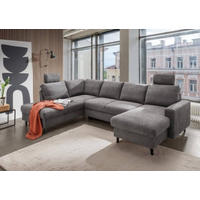 BENFORMATO Passo Coroni Wohnlandschaft L-Form mit Schlaffunktion & Bettkasten, Dunkelgrau - Dunkelgrau/Anthrazit, Textil (30/8.8/200cm) - Benformato