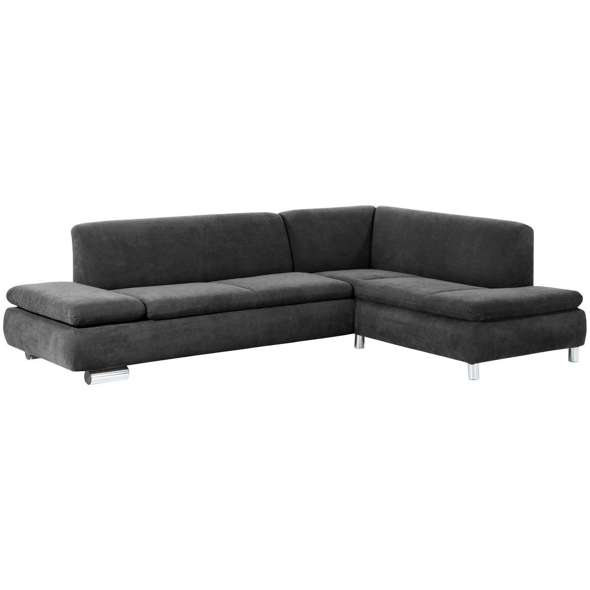 ECKSOFA mit Ottomane rechts Kaye Bezug Veloursstoff Metallfuß verchromt / anthrazit - Grau, Kunststoff (270/190cm) - 58aufmkessel