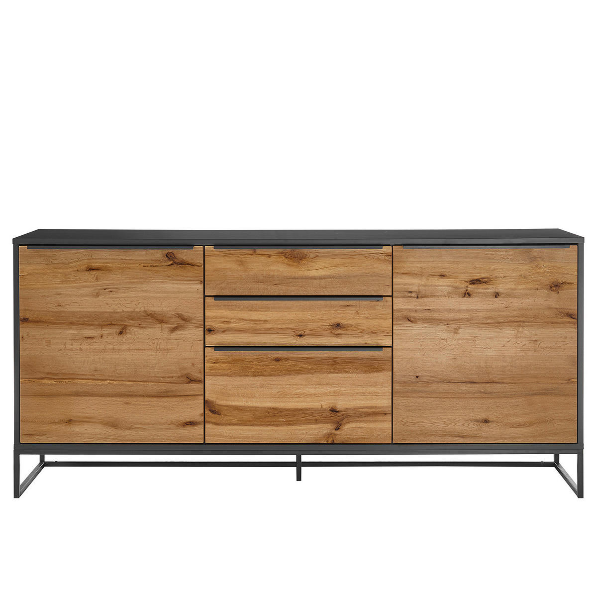 SIDEBOARD - Echtholzfurnier - Eiche / Anthrazit - Braun, Holzwerkstoff/Metall (184/85/40cm) - home24