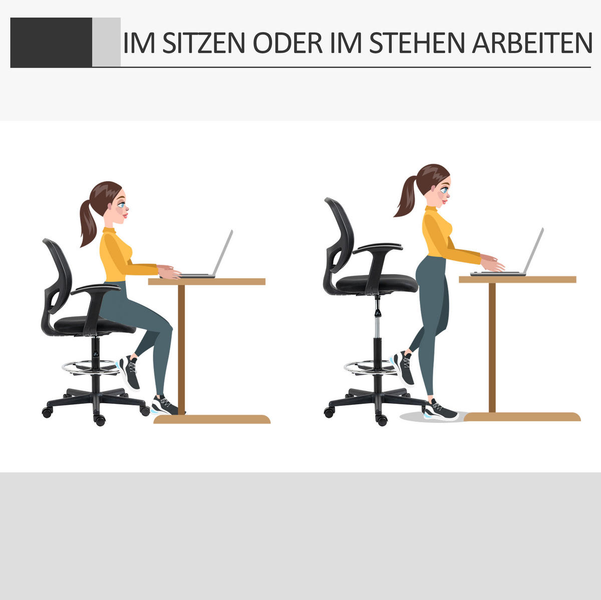 BÜROSTUHL in Schwarz 56x60x132 cm, höhenverstellbar, mit Fußstütze und Rollen - Schwarz, Kunststoff (60/132/56cm) - IVMEU