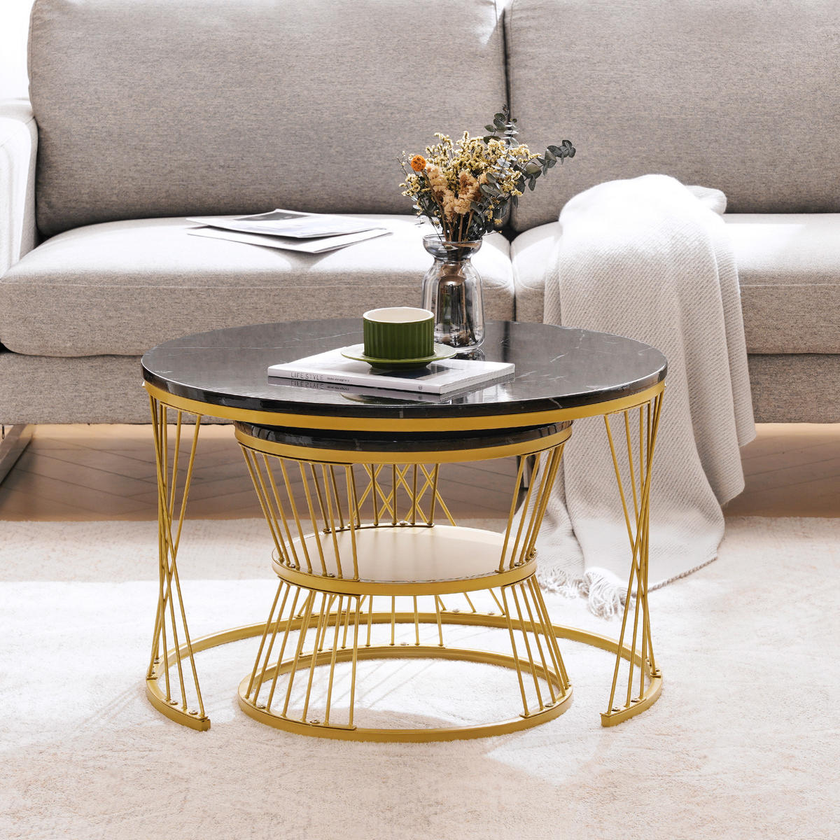 COUCHTISCHSET, Schwarz - Schwarz, Holzwerkstoff/Metall (70/70/45cm) - Urban Meuble