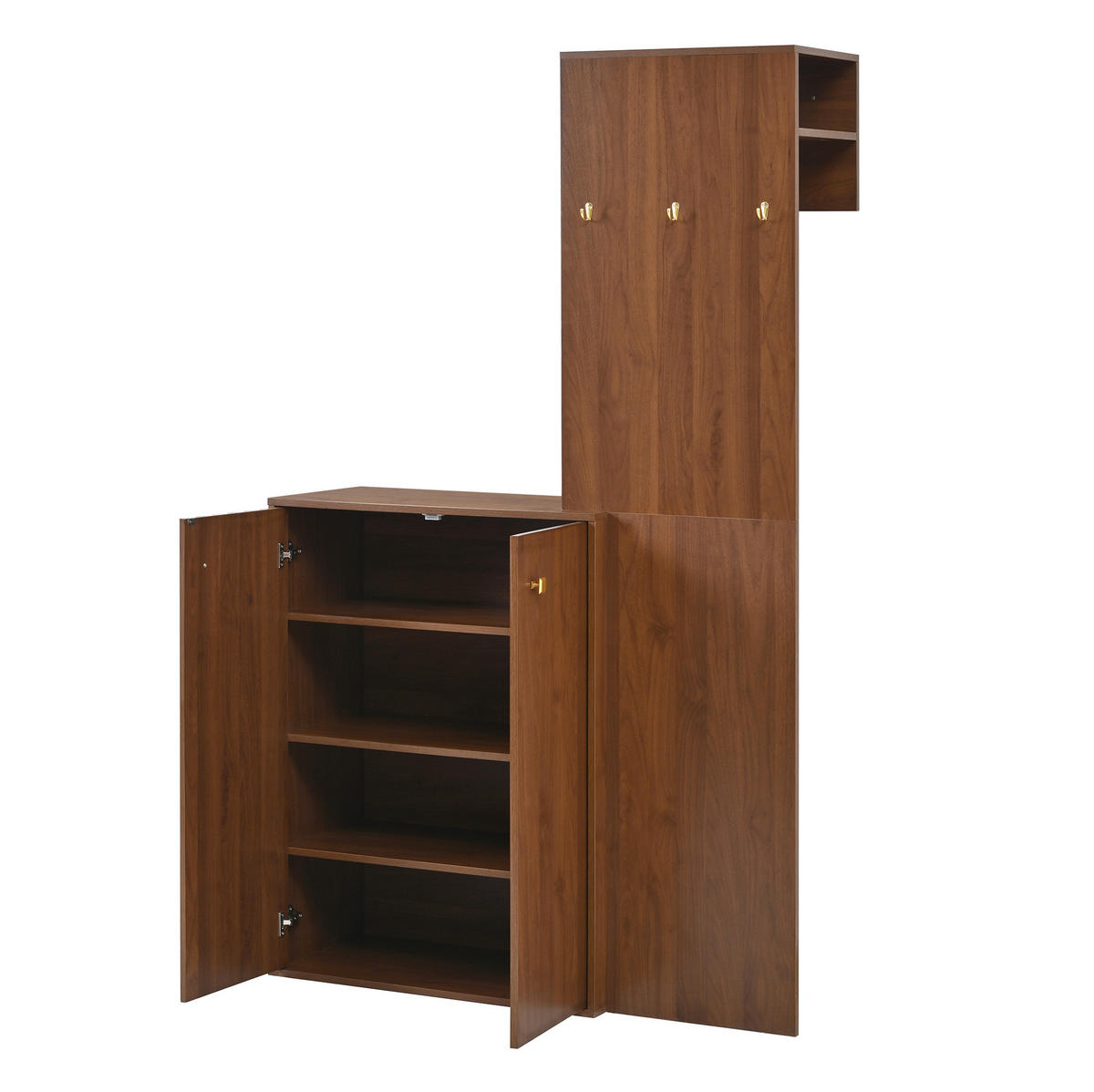 SCHUHSCHRANK aus MDF 115x38,5x191,5cm in Nussbaum mit Garderobe - Nussbaumfarben, Holzwerkstoff (115/191.5/38.5cm) - Modfu