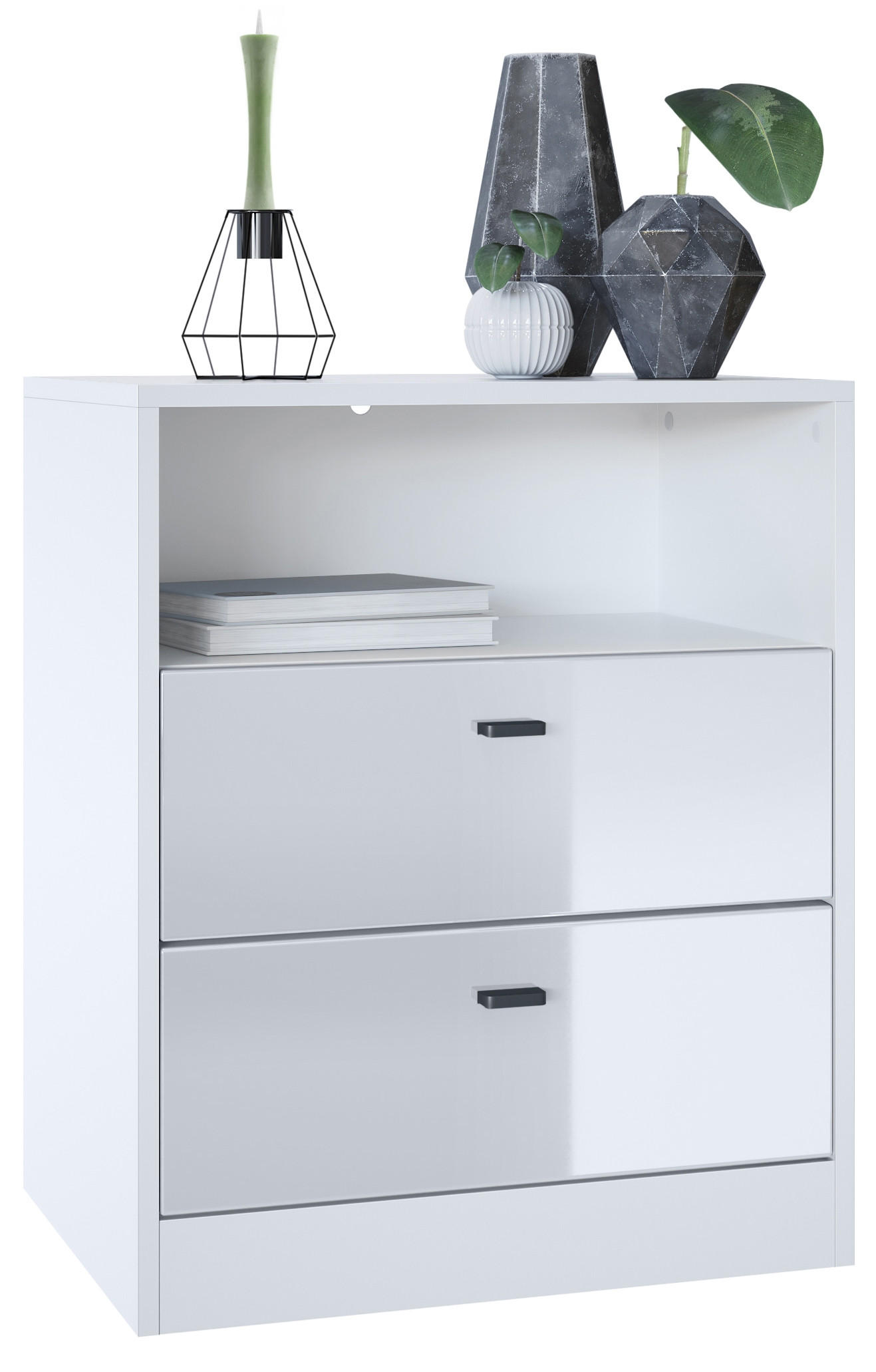 KOMMODE Pino Fronten in Weiß Hochglanz - Weiß Hochglanz, Holzwerkstoff (56/67.5/36cm) - Vladon