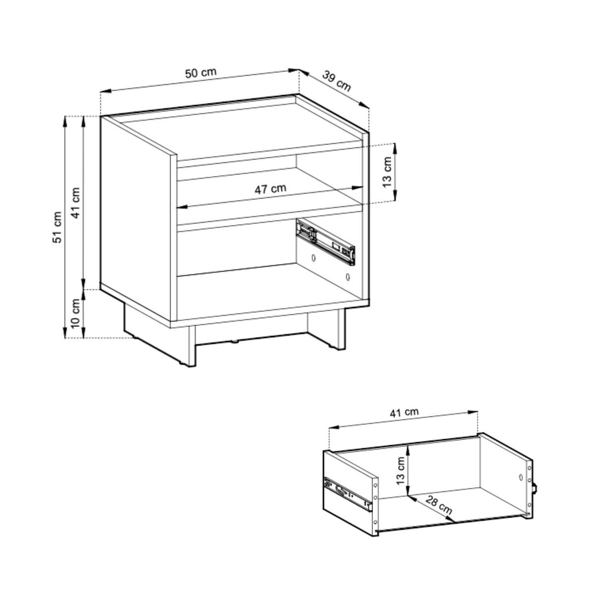 NACHTTISCH: karamellfarbene Eiche, 50 x 51 x 39 cm - Braun, Holzwerkstoff (50/51/39cm) - 3XE LIVING