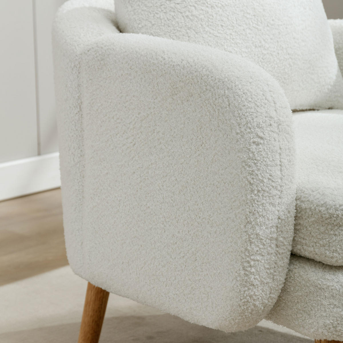 SESSEL Teddystoff Weiß mit Kissen - Weiß, Holz/Holzwerkstoff (71/71/72cm) - WISHDOR