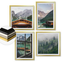 WANDBILDER 4er Set - 50x50 cm & 40x60 cm Goldrahmen - Hütten am Bergsee Łódź - Goldfarben, Kunststoff (50/50cm) - ArtPrintCave
