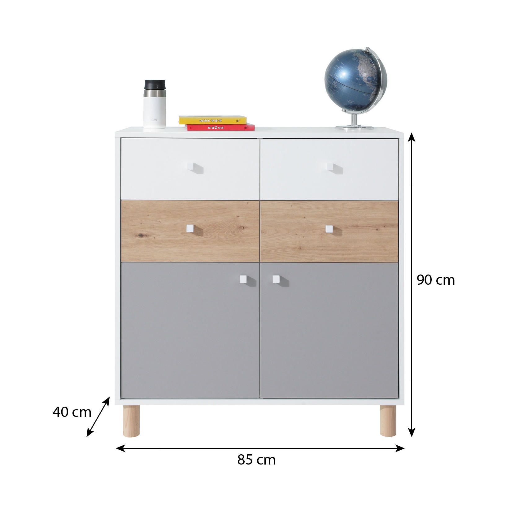 KOMMODE Figo mit 4 Schubladen und 2 Türen - Weiß/Eiche Artisan, Holzwerkstoff (85/90/40cm) - Beautysofa