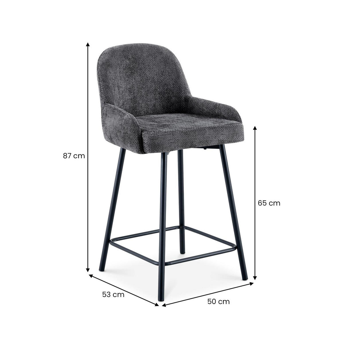 BARHOCKER VIVIANNE-1 2er-Set dunkelgrau - Dunkelgrau, Textil (50/87/53cm) - IDIMEX