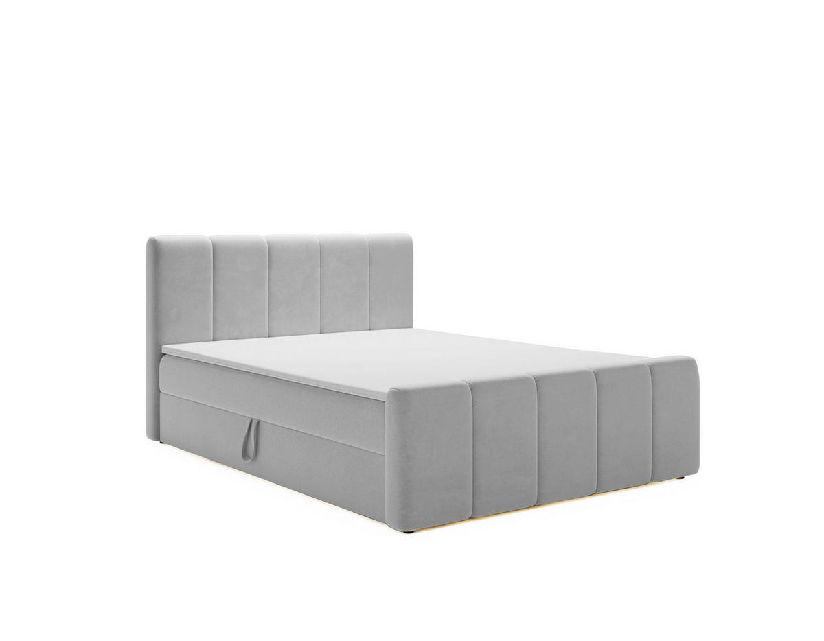 BOXBETT Berg Mit Matratze, Stoff Komodo Grau 160x200 cm - Grau, Holz (160/200cm) - Kaiser Möbel